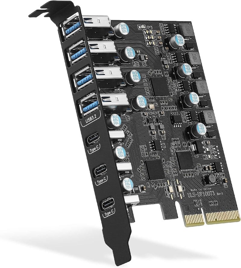 FANBLACK بطاقة PCIe إلى USB 3.2 Gen 2 مع عرض نطاق 20 جيجابت في الثانية و 7 منافذ USB (4 منفذ USB Type-A و 3 منفذ Type-C)، بطاقة توسيع PCI Express (PCIe) لجهاز الكمبيوتر المكتبي - Image 1